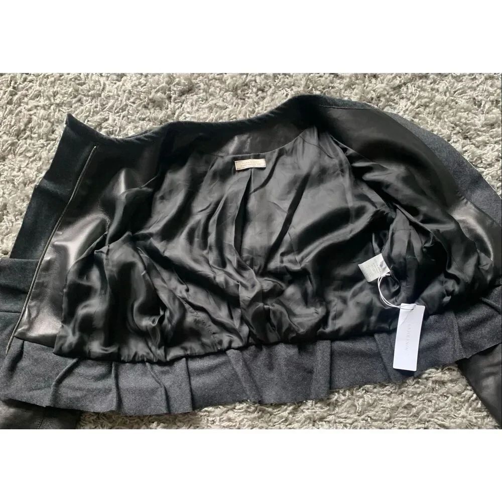 NEW NWT NINA RICCI Black Lamb Leather Zip Ruffle Crop Coat Jacket sz 42 M $3990 - Picture 8 of 13